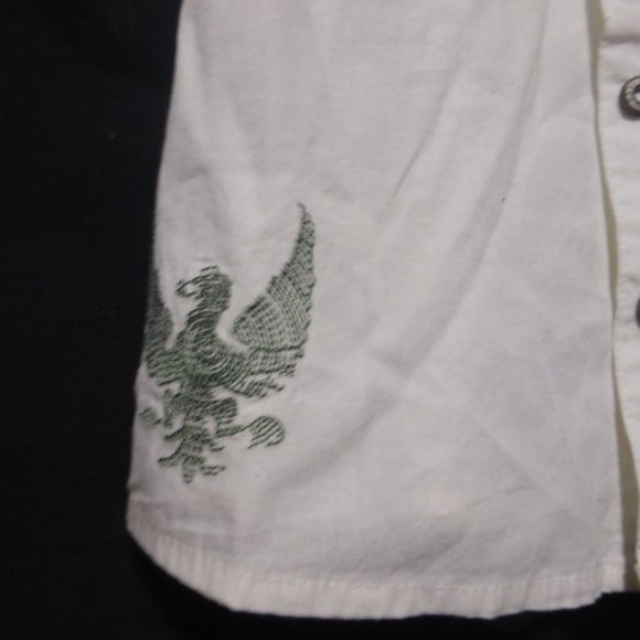 GUESS, full snap button front short sleeve shirt, Live The Moment print on back - Picture 8 of 12